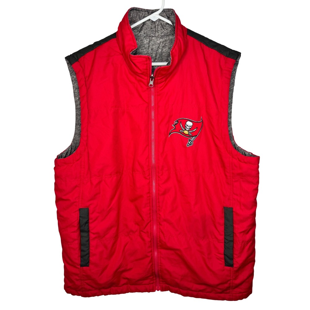 Tampa Bay Buccaneers NFL Reversible Vest Men's Large Red Gray Full Zip Football
